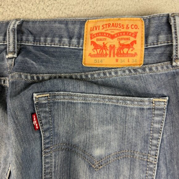 Levis 514 Jeans Mens 34x34 Blue Straight Fit Slim Leg Classic Cotton Blend Faded - Picture 7 of 8